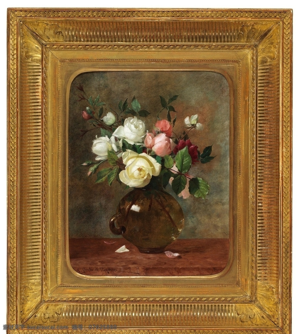 花瓶 里 玫瑰花 亚历山大岗巴 作品 静物鲜花 玫瑰 玻璃花瓶 19世纪油画 油画 文化艺术 绘画书法