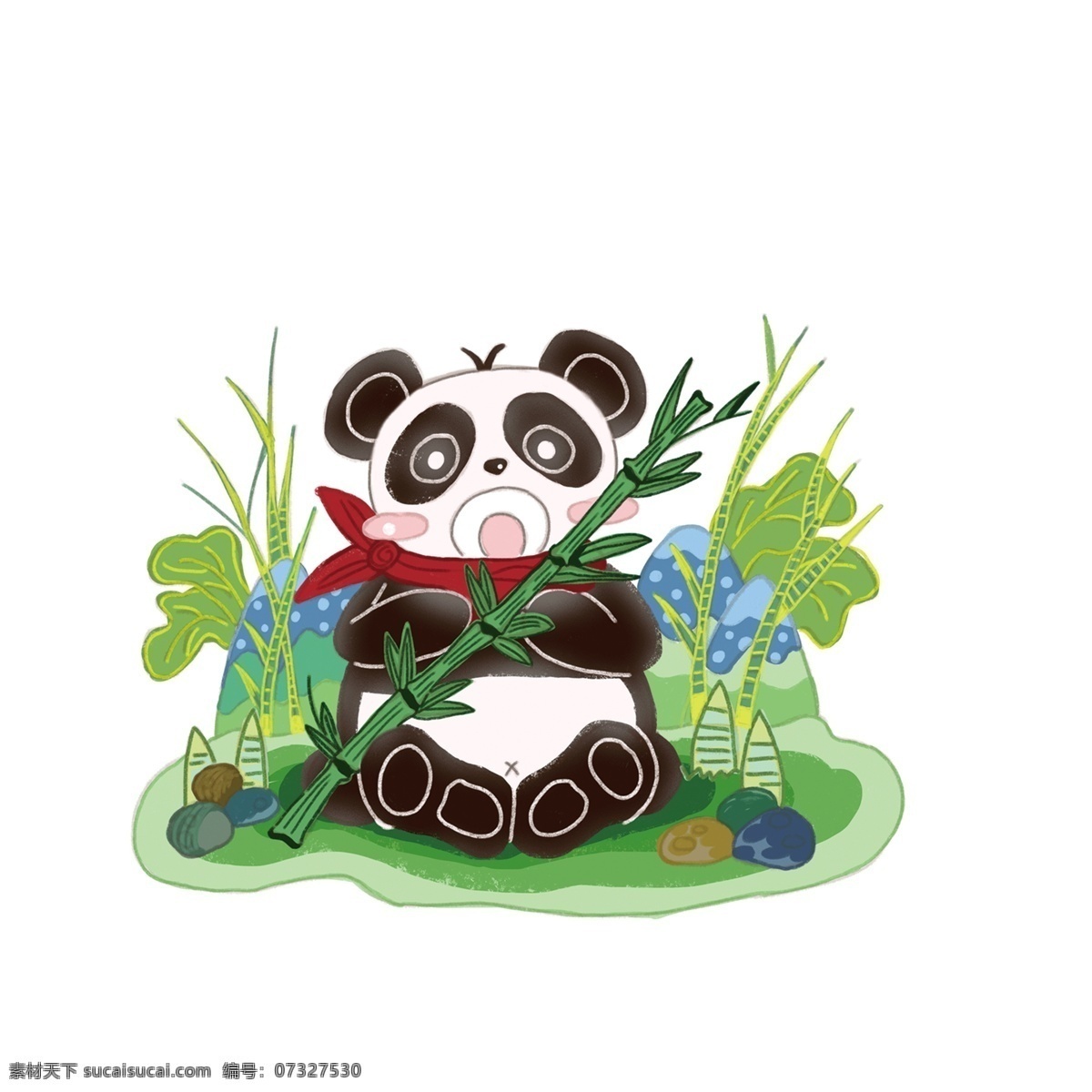 可爱 熊猫 装饰 元素 装饰元素 手绘 动物 草地 竹子 萌宠