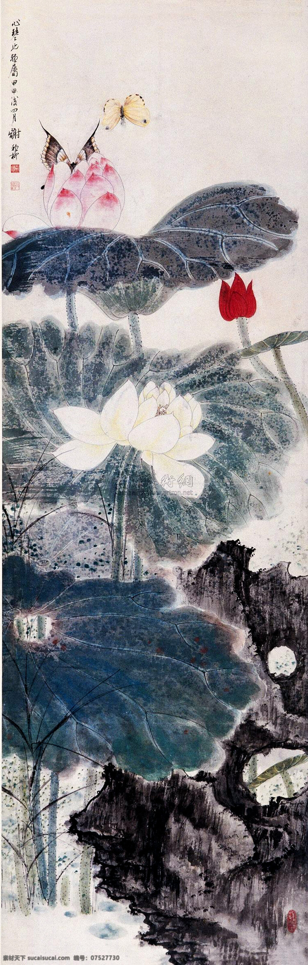 白荷花 彩墨画 国画 国画艺术 荷花 荷叶 蝴蝶 绘画书法 芙蓉湖石图 美术 水墨画 谢稚柳国画 红荷花 清香 怒放 鲜艳 高洁 水草 书法 印章 荷花国画专辑 文化艺术 家居装饰素材 雕刻 图案