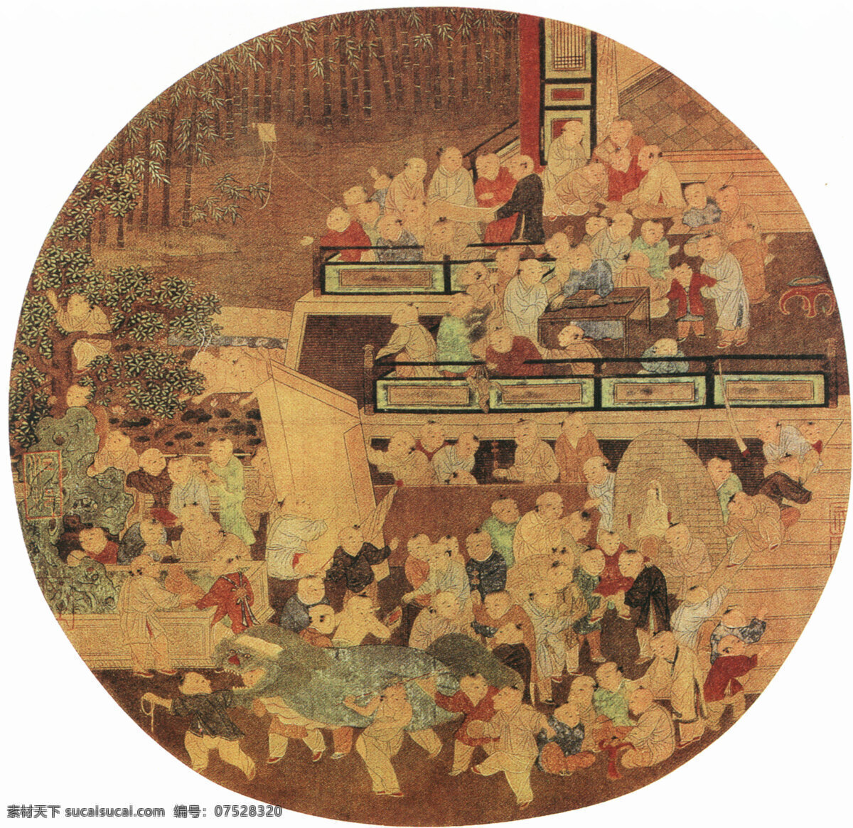 百子嬉春图 国画 人物 团扇 文化艺术 绘画书法 国画人物 设计图库 300