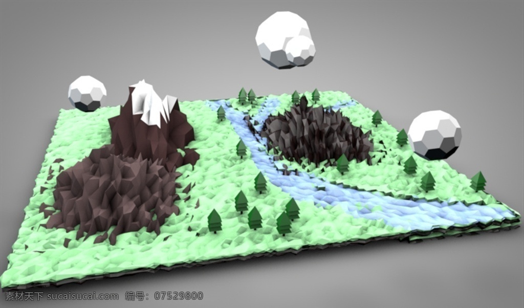 c4d 模型 山 树林 动画 工程 像素 简约 渲染 c4d模型 3d设计 其他模型