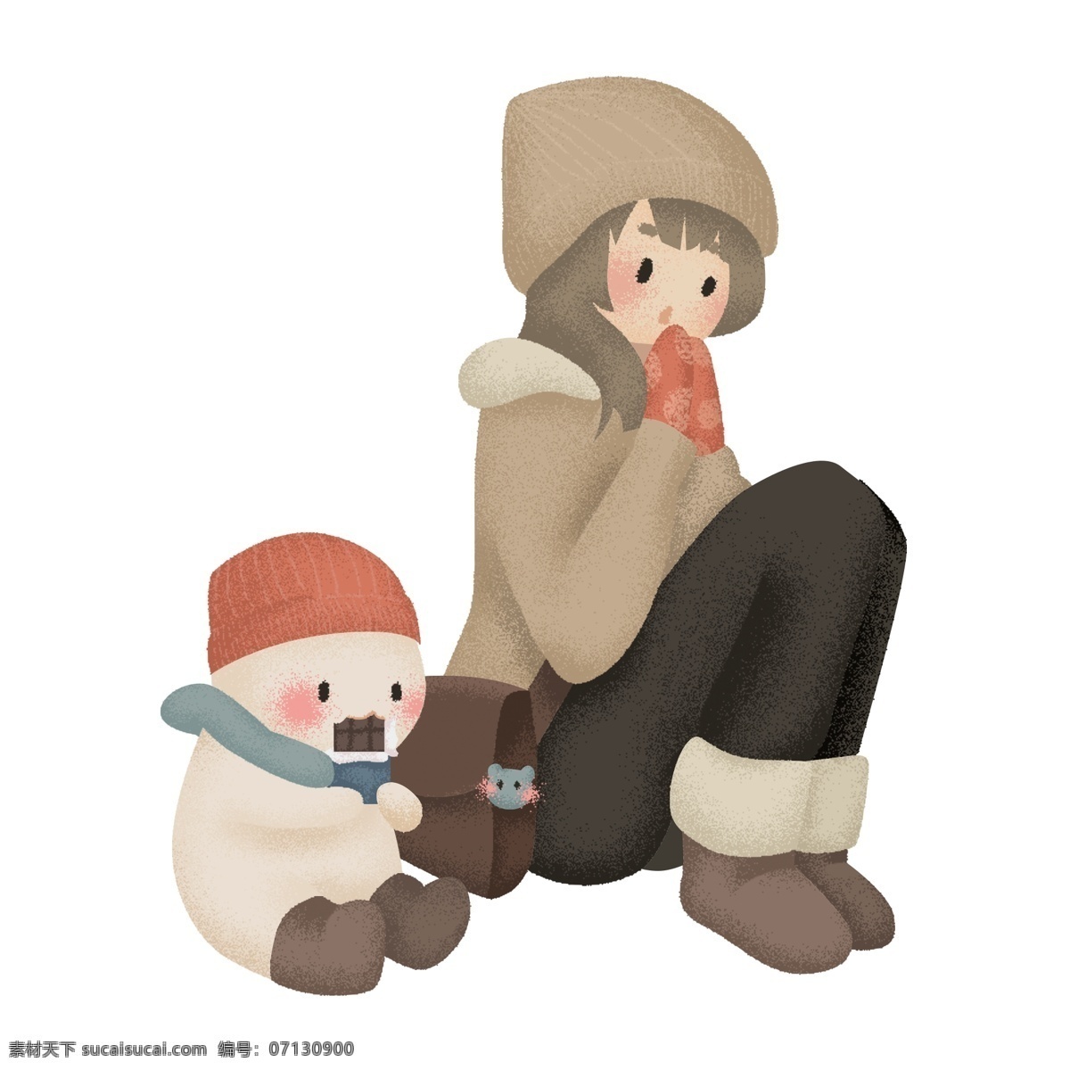 手绘 简约 女孩 玩具 熊 坐在 地上 原创 元素 冬季 可爱 设计元素 玩具熊 寒冷 原创元素