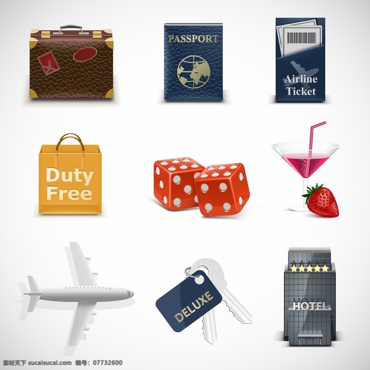 旅游图标标志 旅游图标 护照 旅行箱 骰子 飞机 鸡尾酒 钥匙 图标 标志 网络图标 icon 网站图标 行业图标 网页小图标 标志图标