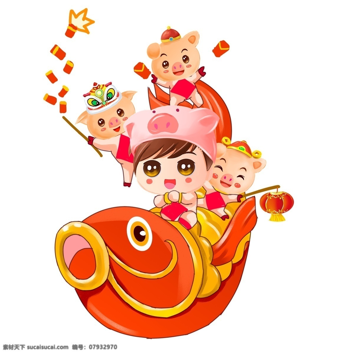 卡通 灯笼 春节 新年 小 猪 舞 狮子 鞭炮 财神绣球 小清新 舞龙 元宝 手捧对联 唯美