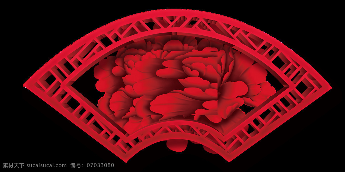 红色 古典 扇形 元素 中国风 古典风 牡丹 古风 扇形边框