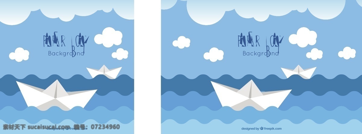 白色 纸船 蓝色 海浪 背景 白色纸船 蓝色海浪