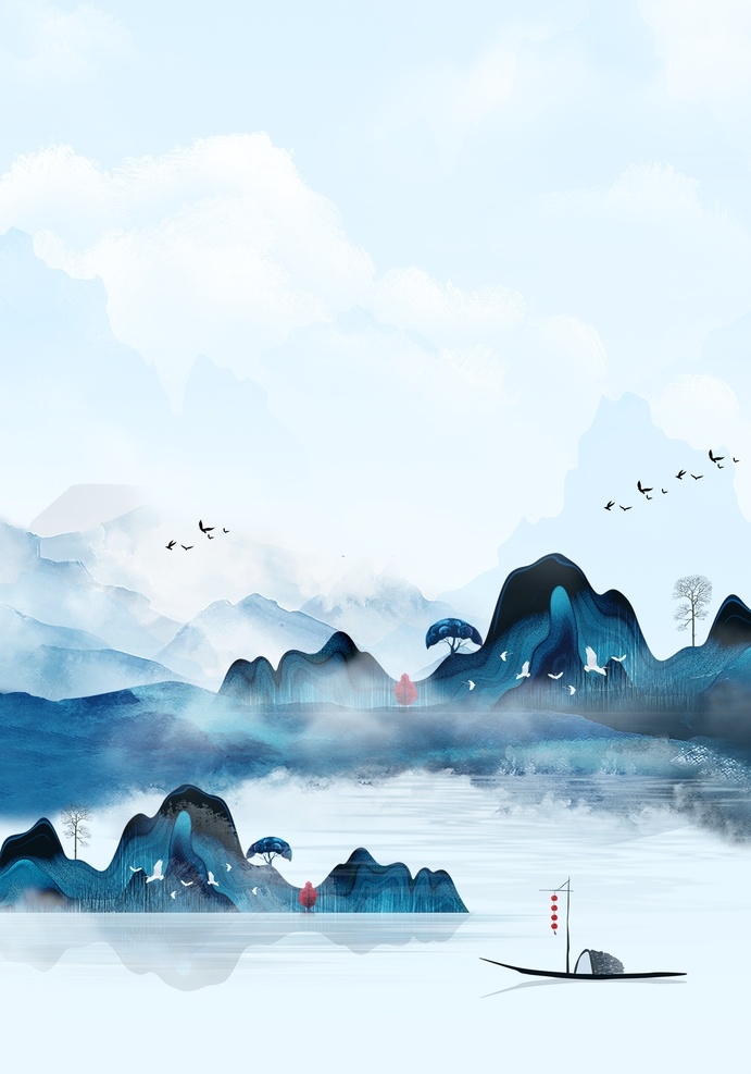 地产海报 房地产 山水 海报 水墨