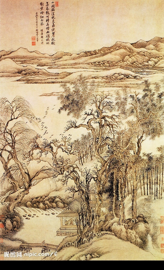 秋树昏鸦图 中国名画 古画 文化艺术 绘画书法 设计图库