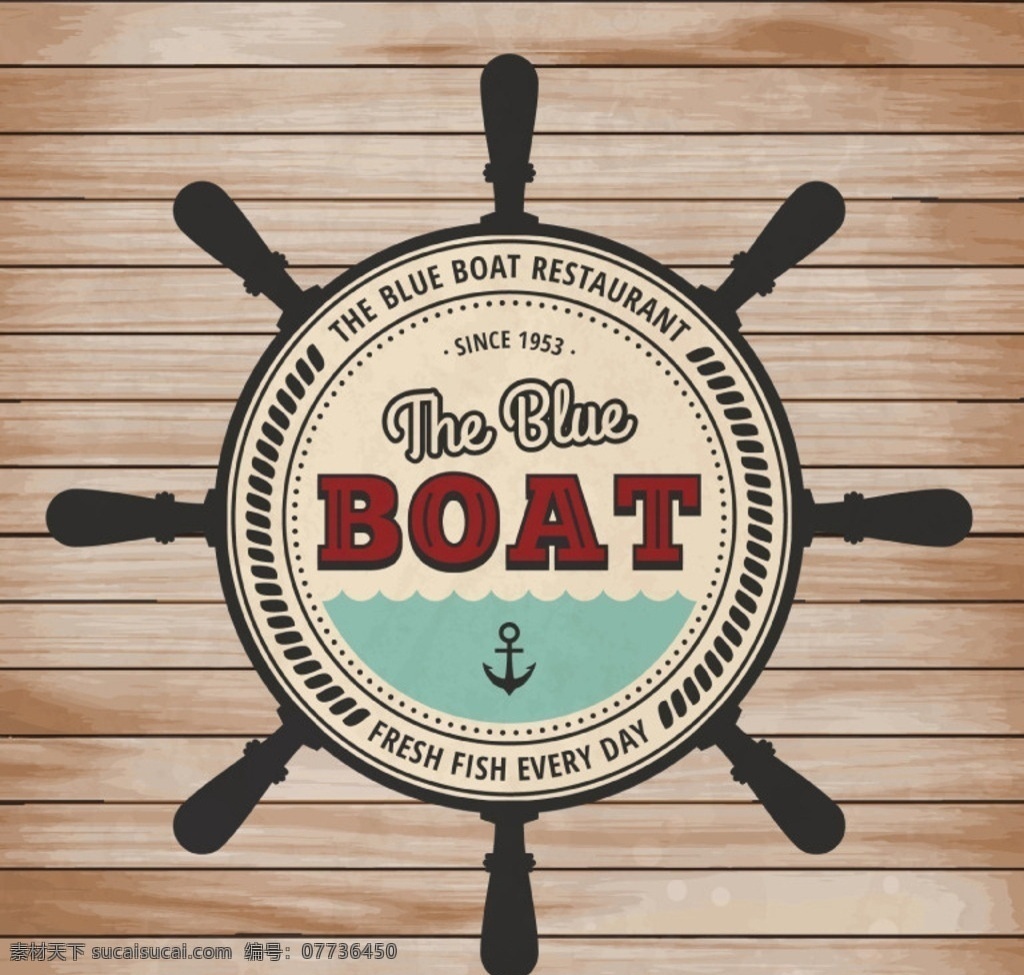 复古 船舵 木纹 背景 矢量 航海 海洋 船锚 餐厅 标签 矢量图