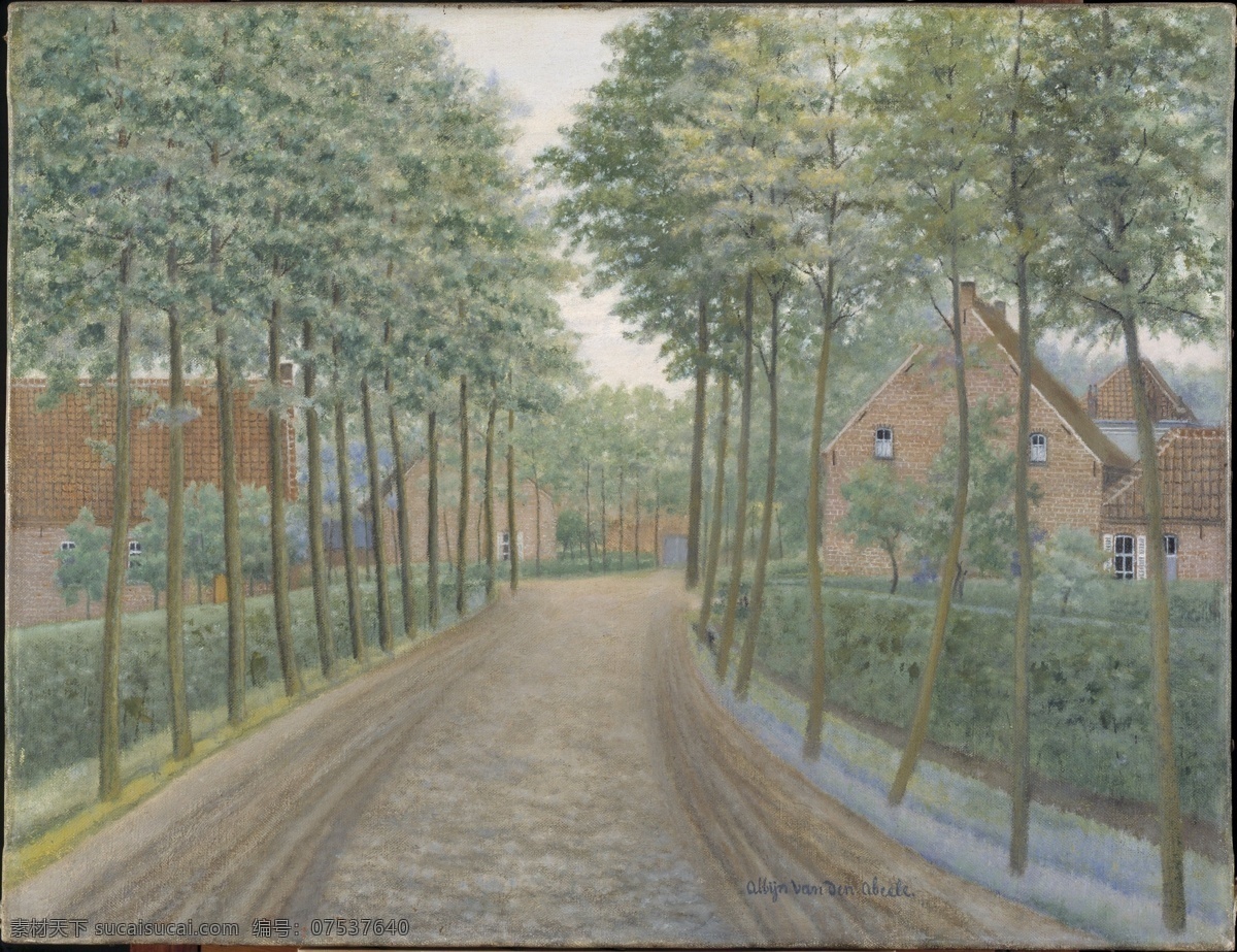 buurt 欧美 欧式 高清 大师 风景 油画 装饰 印象 油画作品 mijn uit hoekje een dorpsstraat abeele den van albijn 欧洲 写实 乡村 装饰素材