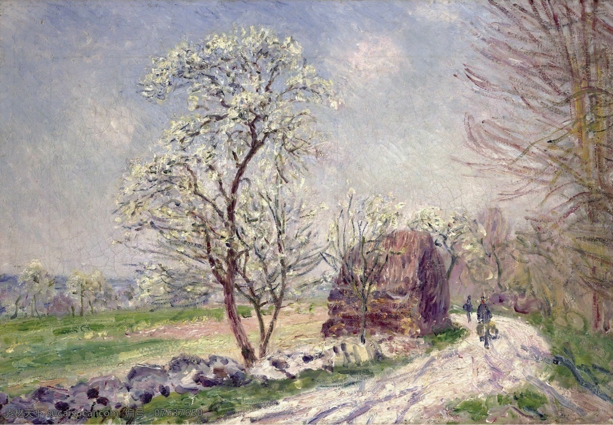 sisley 印象派 自然风景 天空 油画 装饰画 法国 画家 阿尔弗 莱德 西 斯莱 alfred trees blooming with landscape