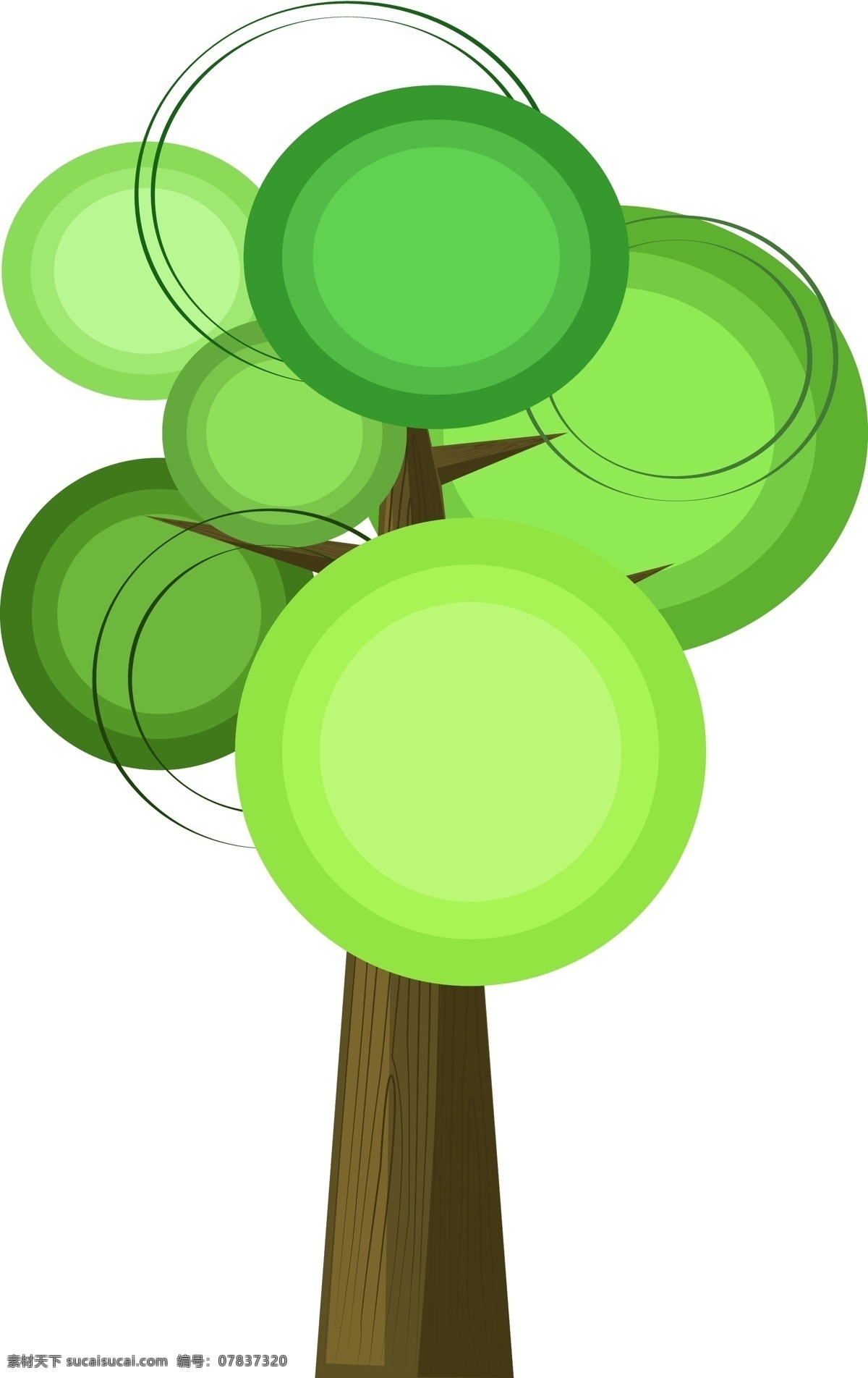 绿色 创意 树木 插画 绿色的树叶 卡通植物插画 植物 绿色圆形树叶 创意树 大树 创意植物插画