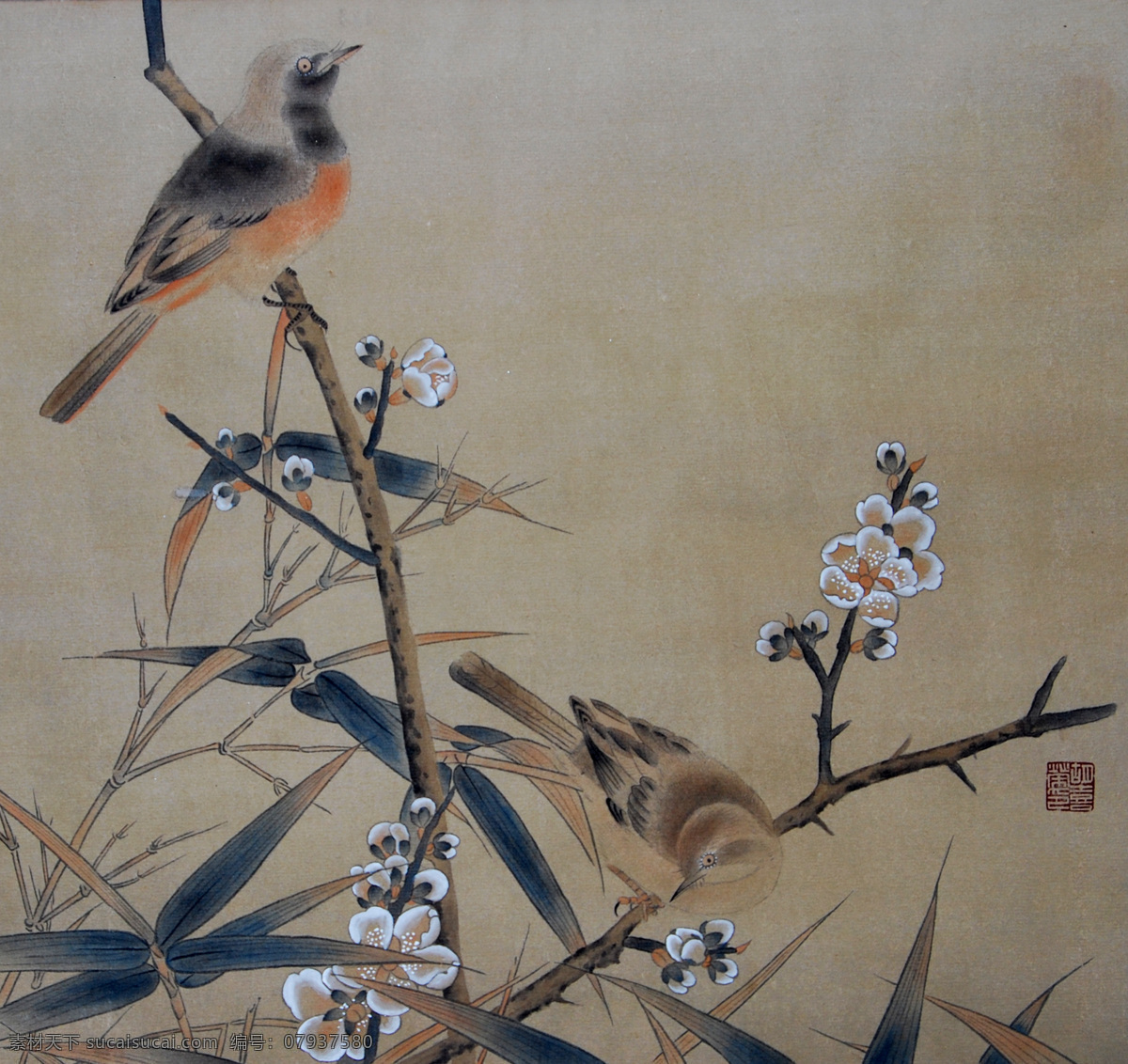 宋人画意梅花 胡喜荣画 宋人小品 宋代工笔画 工笔梅花 纸本国画 花鸟画 国画花鸟 装饰画 字画 书画 古画 淡彩工笔画 工笔装饰画 书画作品 文化艺术 绘画书法