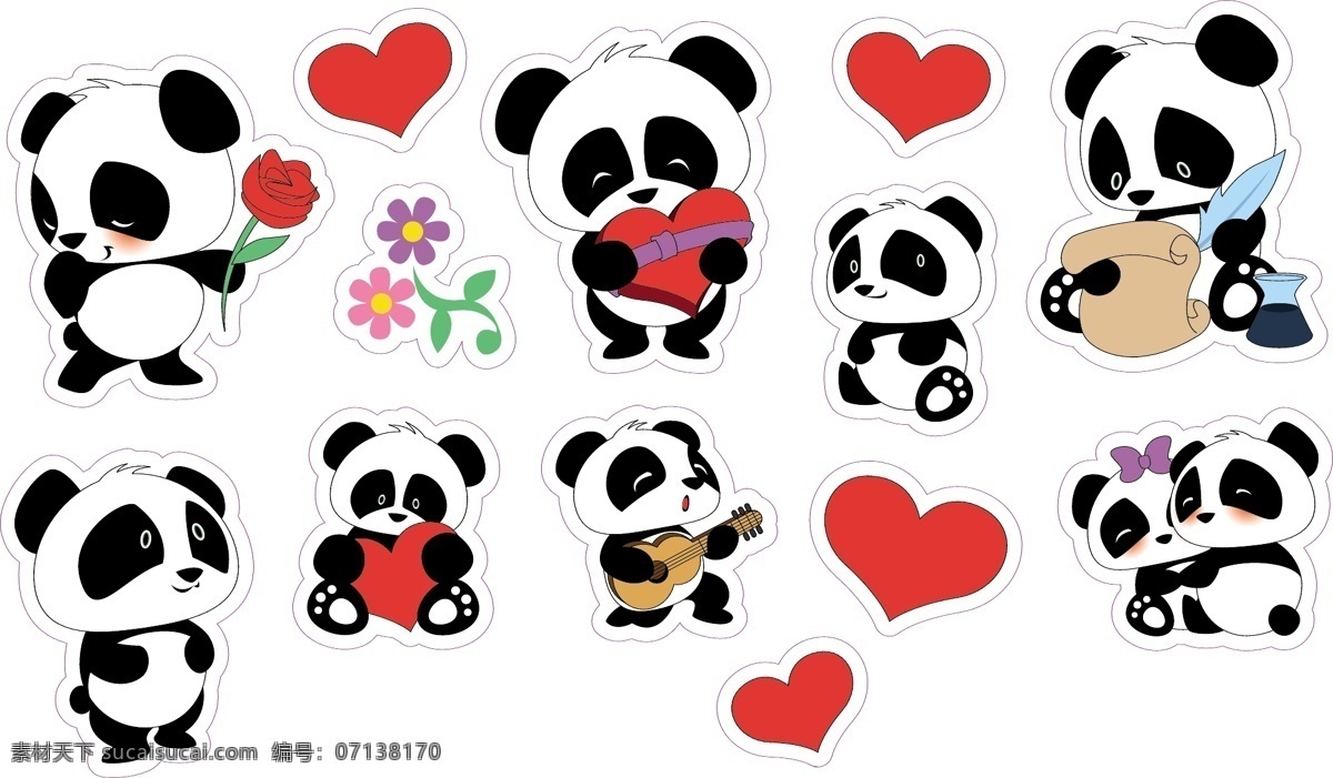 矢量 卡通 熊猫 装饰 图案 集合 矢量熊猫 卡通熊猫 熊猫元素 熊猫装饰 熊猫图案 可爱熊猫 动作 彩色