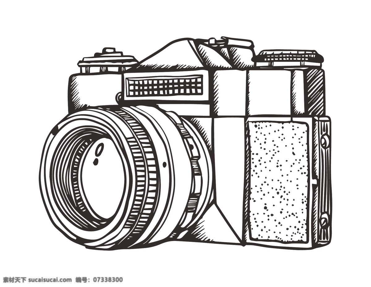 卡通 线条 照相机 元素 素描 拍照 拍摄 手绘 黑白线条 ai元素 矢量元素