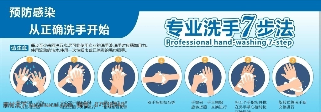 专业 洗手 七 步法 专业洗手 七步法 防疫广告 学校广告 学校宣传栏 广告设计常用 展板模板