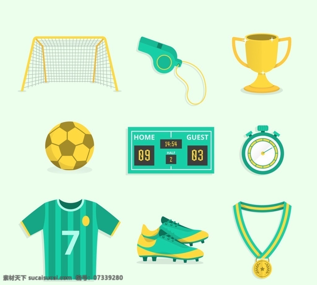 绿色 足球 元素 矢量图 绿色足球元素 手绘 卡通 足球手套 路锥 黄牌 红牌 计时器 球服 角旗 体育 创意 足球元素 足球素材