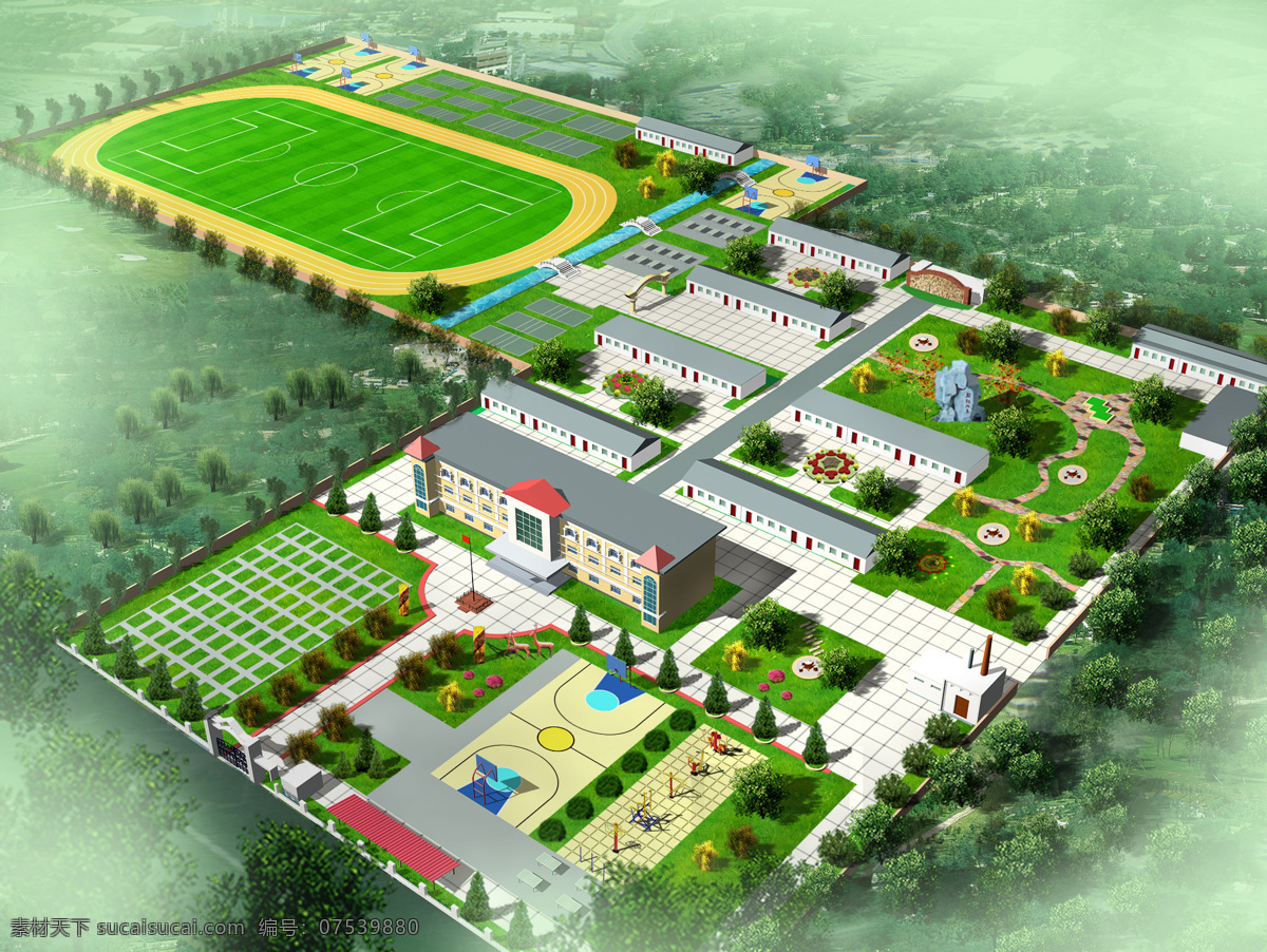 学校 鸟瞰图 psd源文件