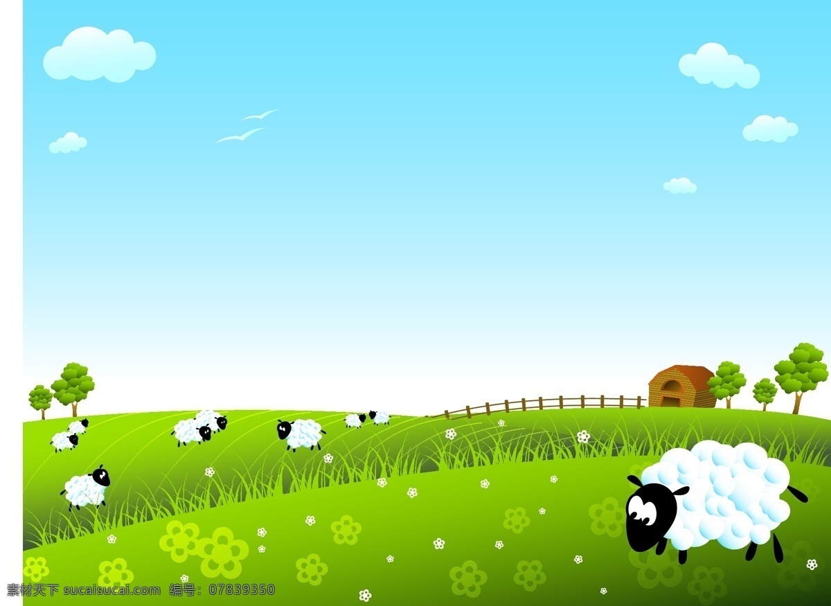 草场上的羊群 风景 蓝天 白云 牧场 草场 动物 绿色 自然 羊群