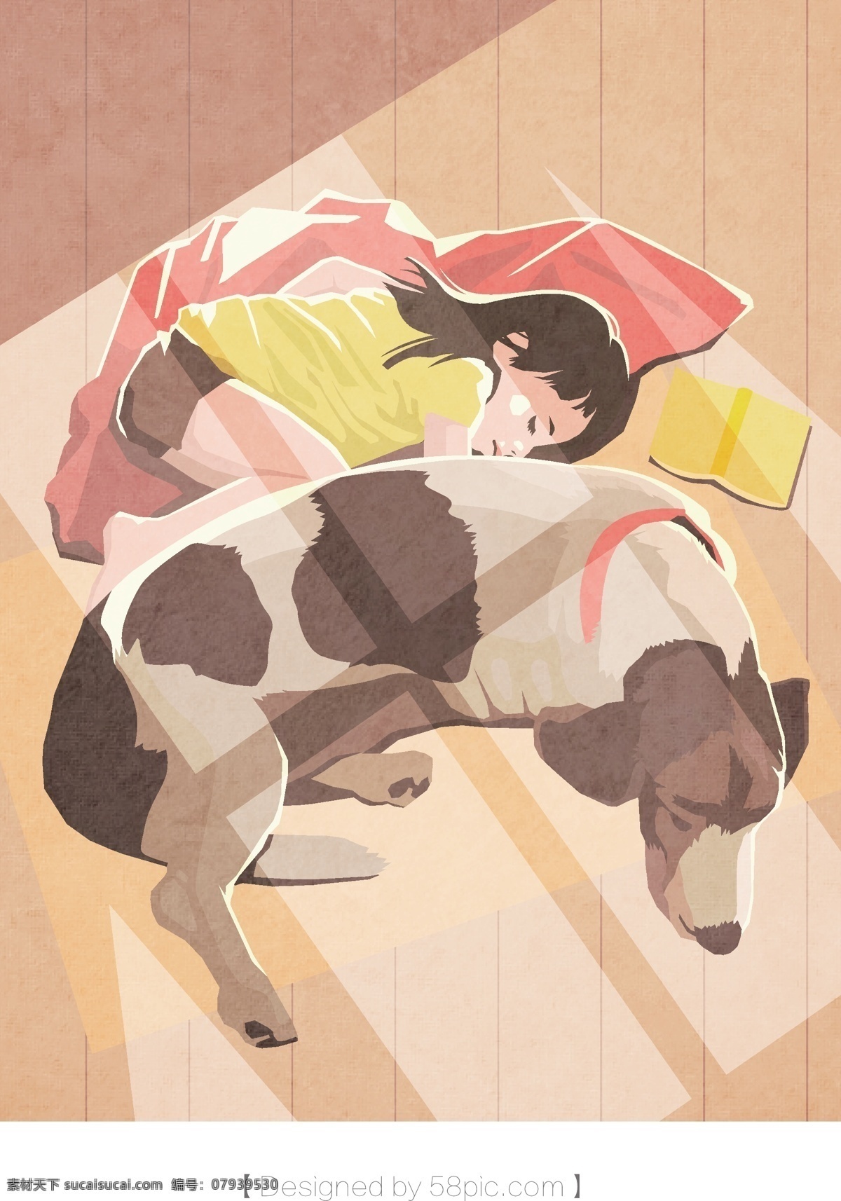 早晨 睡 懒觉 小孩 宠物 治愈 插画 早安你好 阳光 光影 小清新 场景插画 叙事性插画 狗 治愈系插画 唯美 复古 中世纪 现代主义 居家插画 矢量插画 扁平风格 扁平化