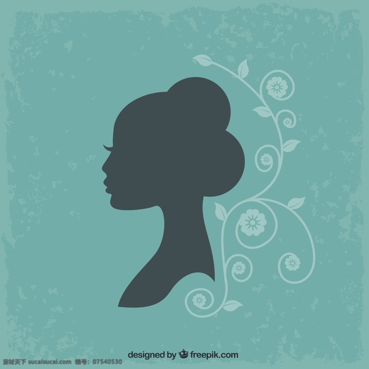 绿绿 背景 下 女性 剪影 花 花的背景 花背景 女人的轮廓 女 绿松石 青色 天蓝色