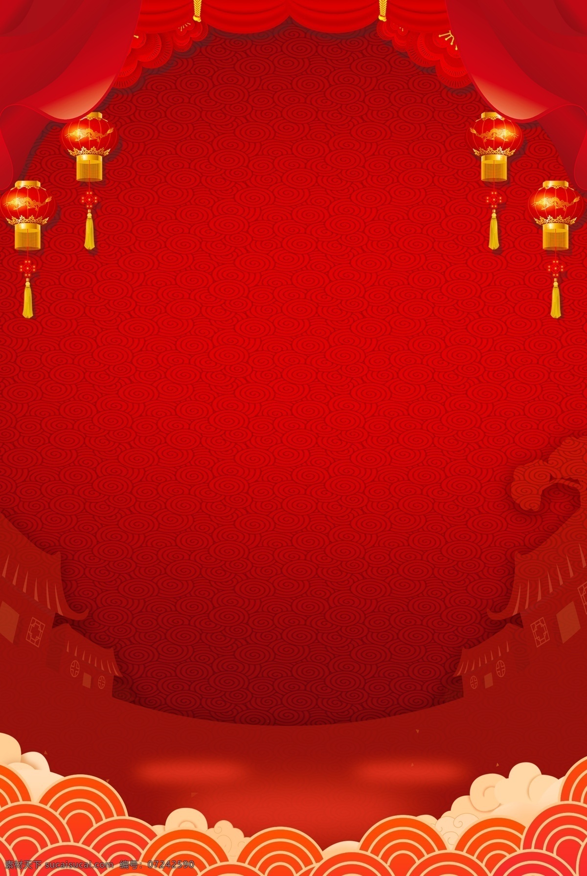 红色 喜庆 春节 背景 祥云 纹理 装饰 质感 漂浮 灯笼