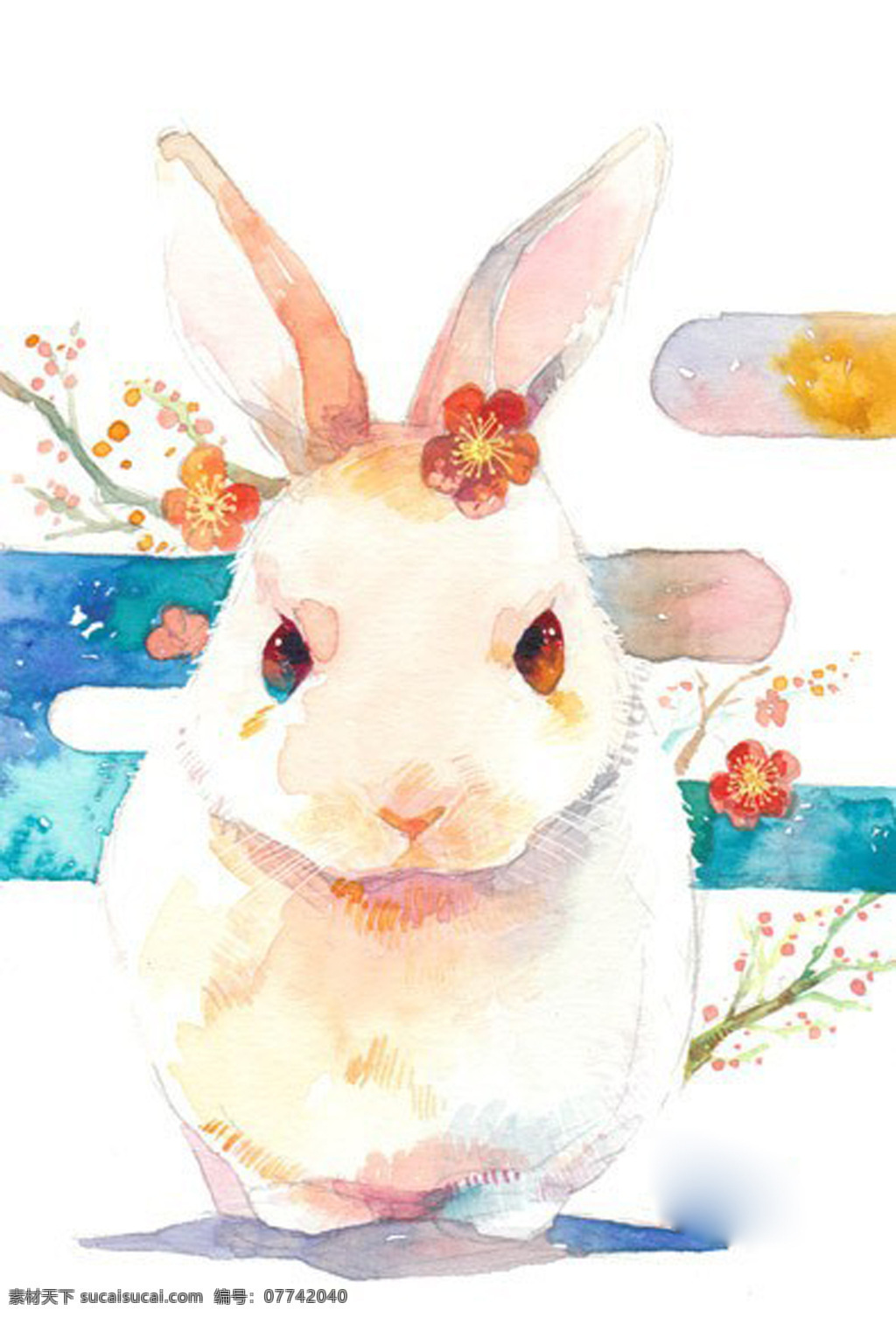 手绘兔子 手绘 风格 兔子 白色