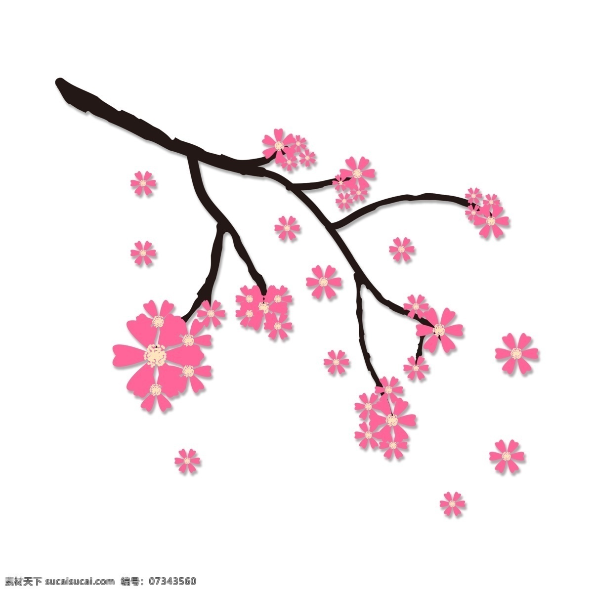 粉色 花枝 卡通 透明 可爱风 水彩 盛开 装饰图案 免扣素材