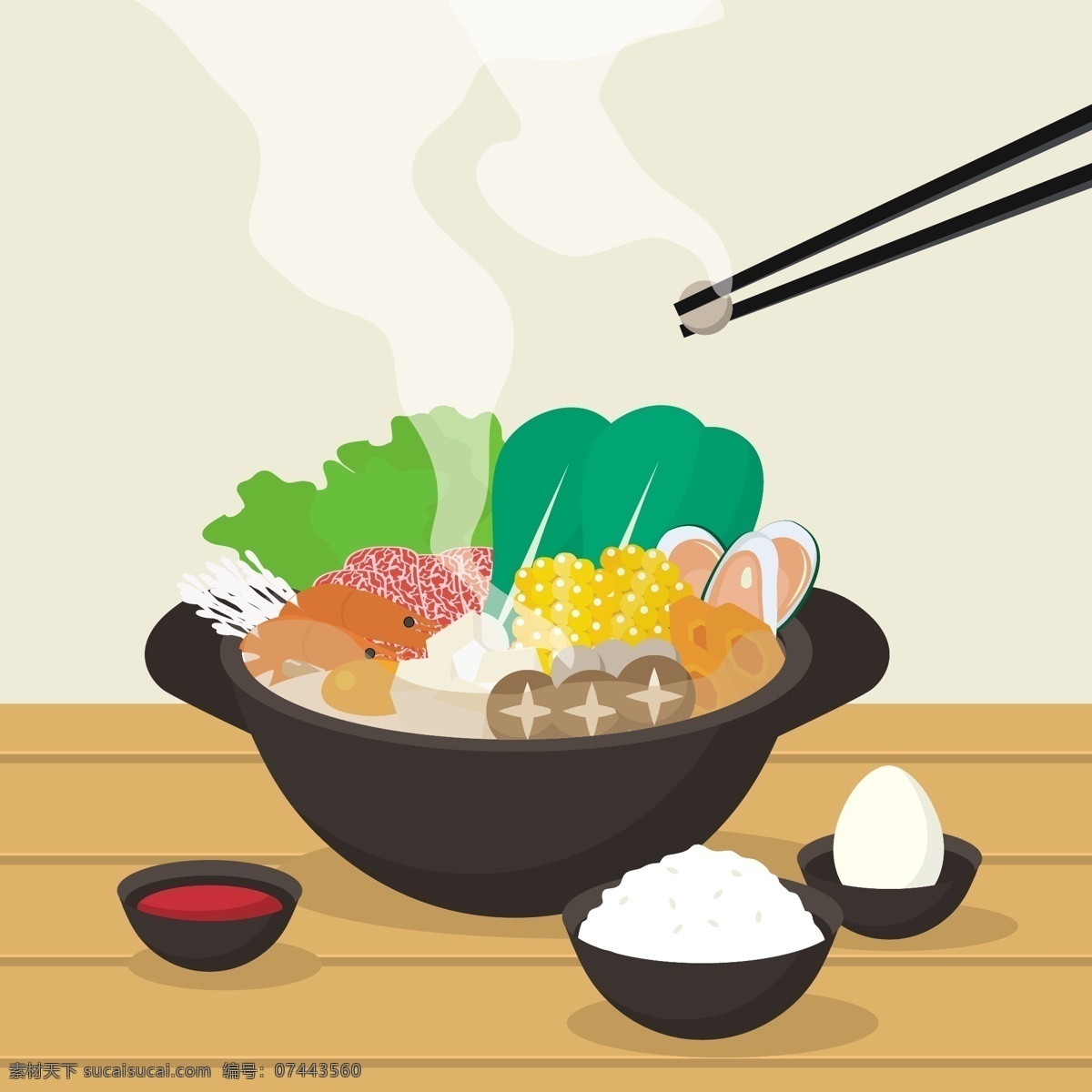 矢量 手绘 火锅 插画 锅子 海鲜 矢量食物 矢量素材 手绘插画 手绘火锅 手绘食物 蔬菜