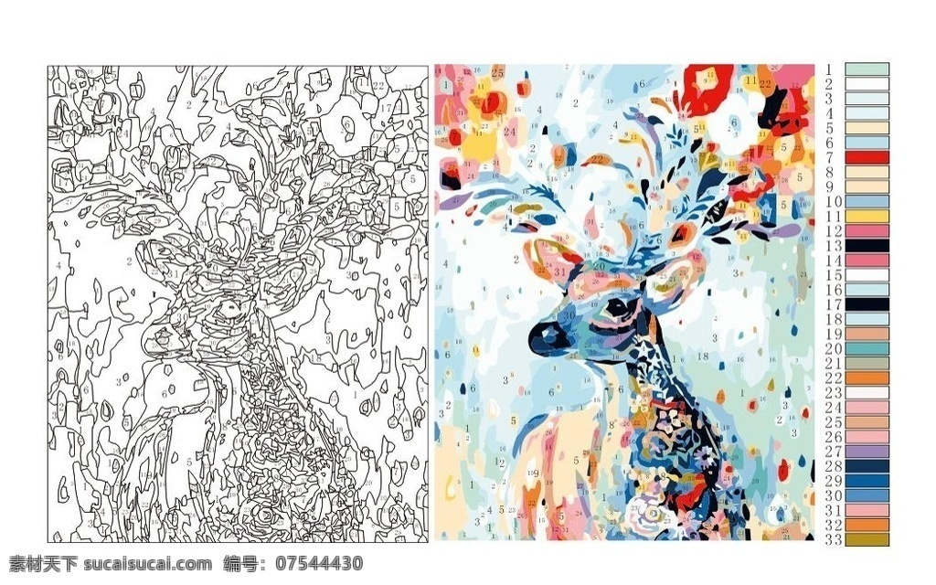 彩虹鹿 数字油画 数字画稿 油画素材 动物 油画 文化艺术 绘画书法