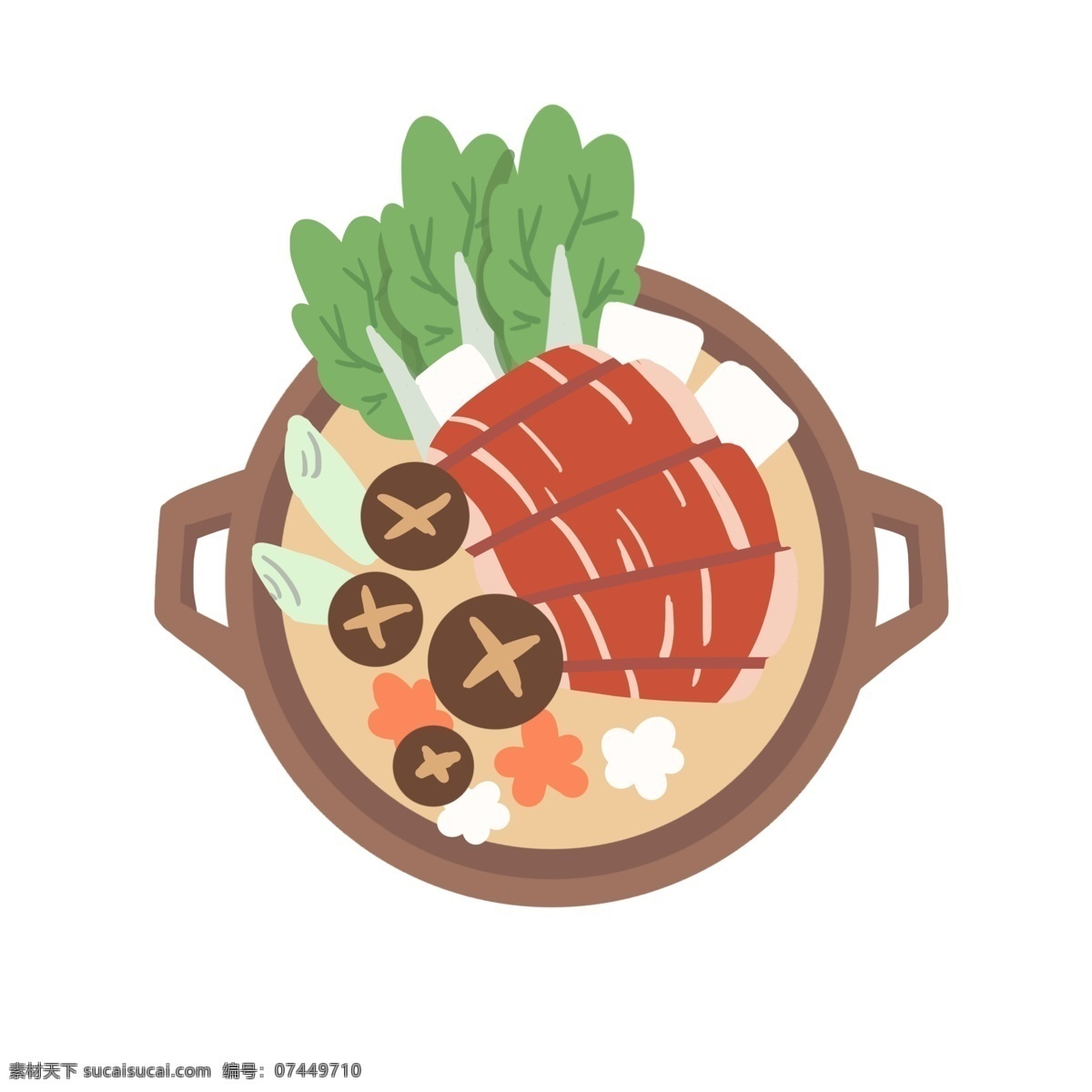 卡通 寿 喜 烧 美食 插画 卡通寿喜烧 香菇装饰 青菜 绿菜 一锅美食 特色美食 食物 餐饮 肉食 寿喜烧插画