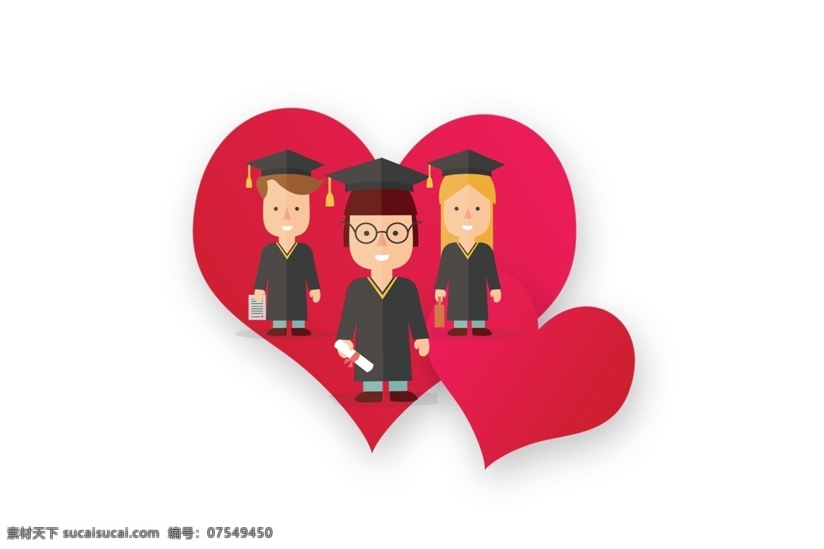穿着 学士 服 三个 卡通 人物 毕业季宣传 卡通漫画 白色相框 原创作品 纪念意义 男生 正式版