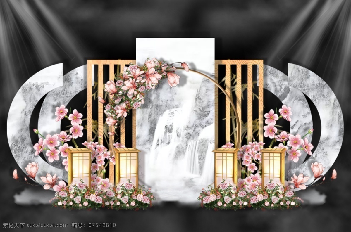 简约 新 中式 婚礼 留影 区 效果图 简约婚礼 新中式婚礼 山水 竹子 婚礼效果图 留影区 梅花 玉兰花 中式灯