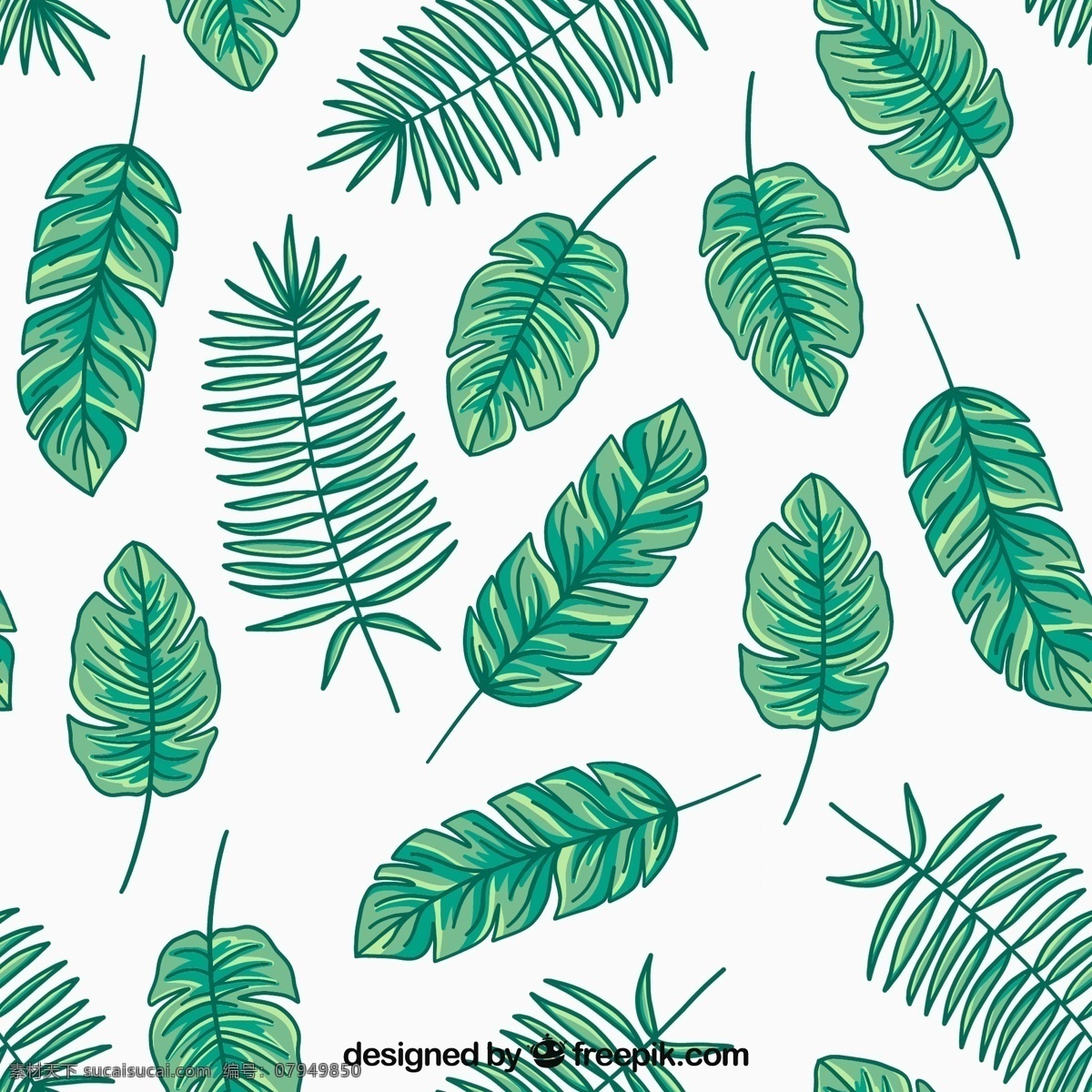 热带 树叶 无缝 背景图片 棕榈树叶 芭蕉叶 绿色 彩绘 源文件 矢量 高清图片