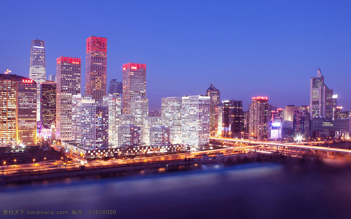 国贸 北京 中国 大楼 照明 地标 夜景 城市 繁华 都市 大都市 建筑 灯光 灯火通明 道路 岛瞰 航拍 高楼大厦 全景 自然景观 建筑景观