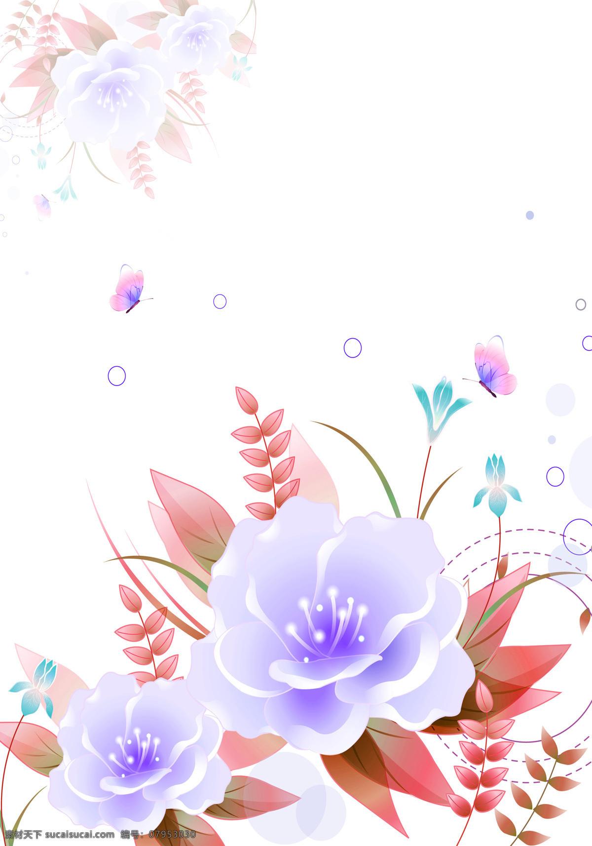 紫色 花朵 底纹边框 红色 蝴蝶 玫瑰花 叶子 移门图案 枝叶 紫色花朵 小圆圈 家居装饰素材