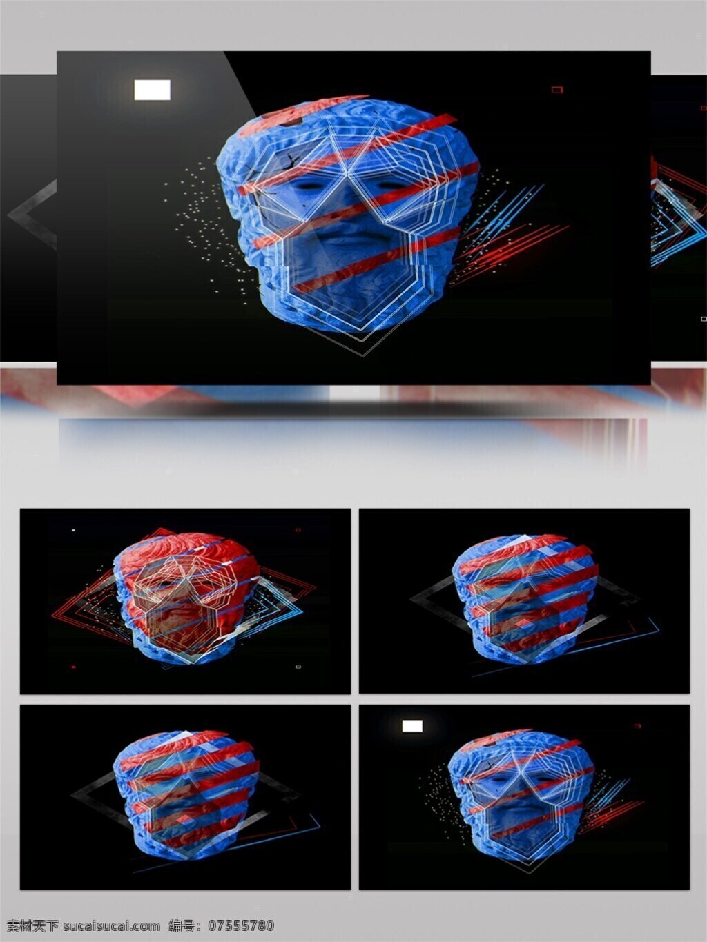 红蓝 撞 色 3d 全息 影像 视频 红蓝撞色 人脸 雕塑 全息影像 视频素材 动态视频素材