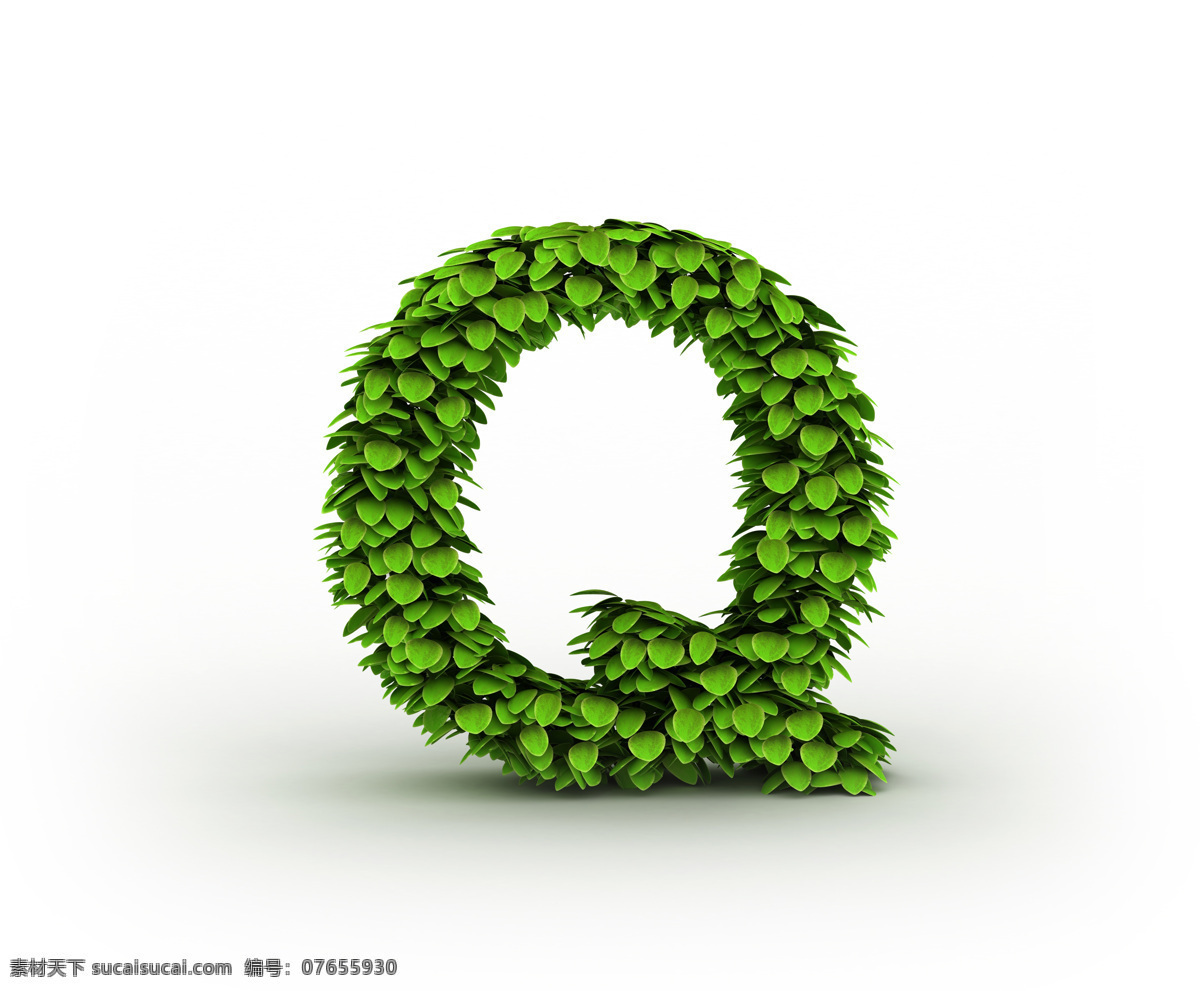 绿叶 立体 字母 q 英文 书画文字 文化艺术 白色