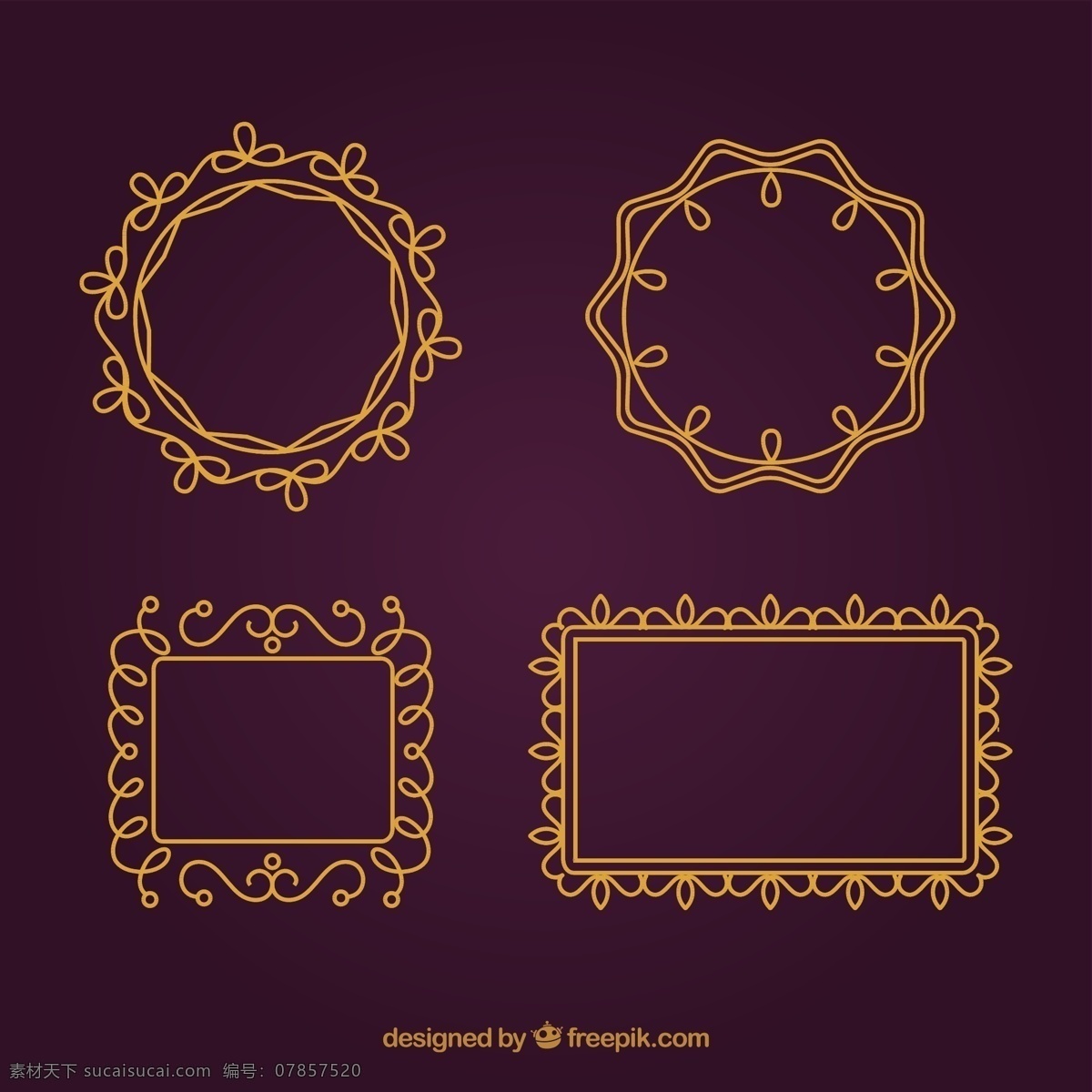 款 金色 花纹 框架 矢量图 圆形 方形 边框 黑色