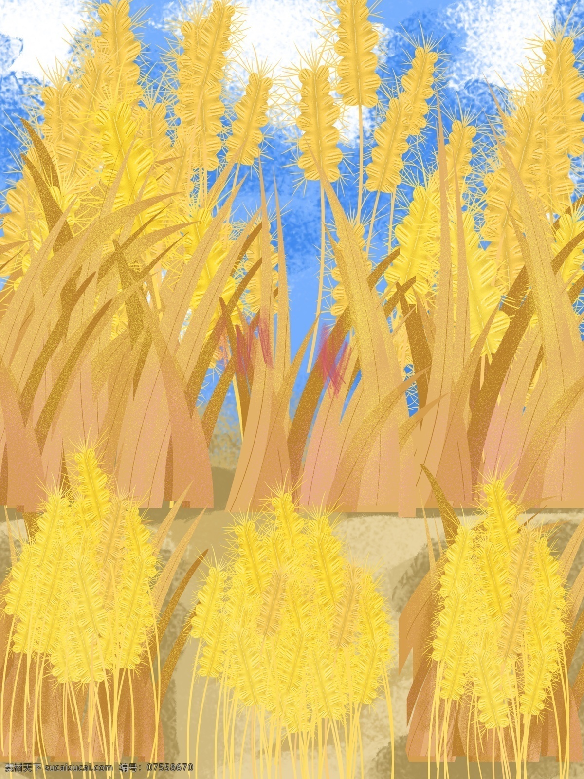 金秋 小麦 植物 背景 小满 麦田 卡通 彩色 创意 装饰 设计背景 海报背景 简约 图案