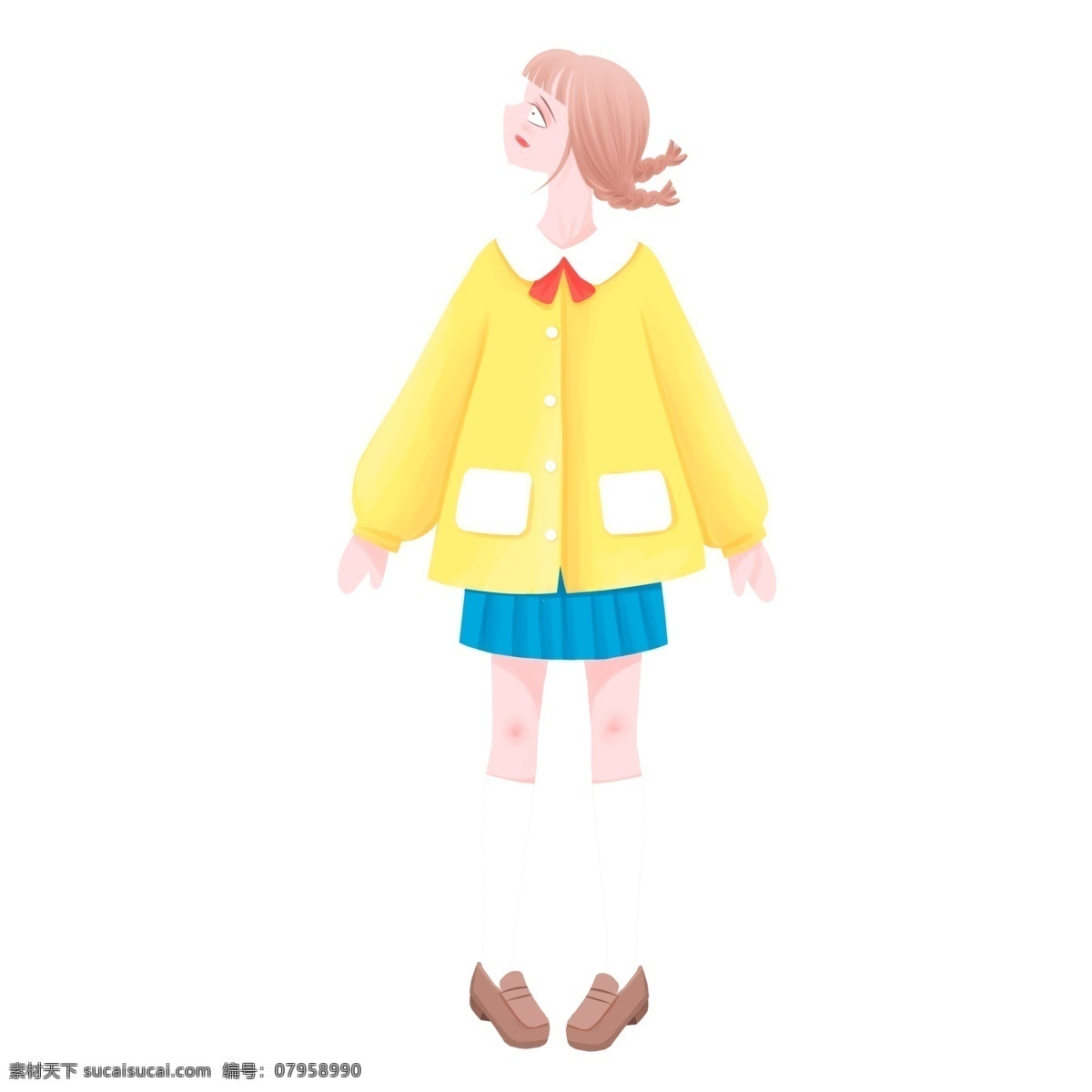 日 系 清新 一个 小女 生 插画 日系 可爱 卡通 女孩子 人物 裙子 短裙 长筒袜 日系风格