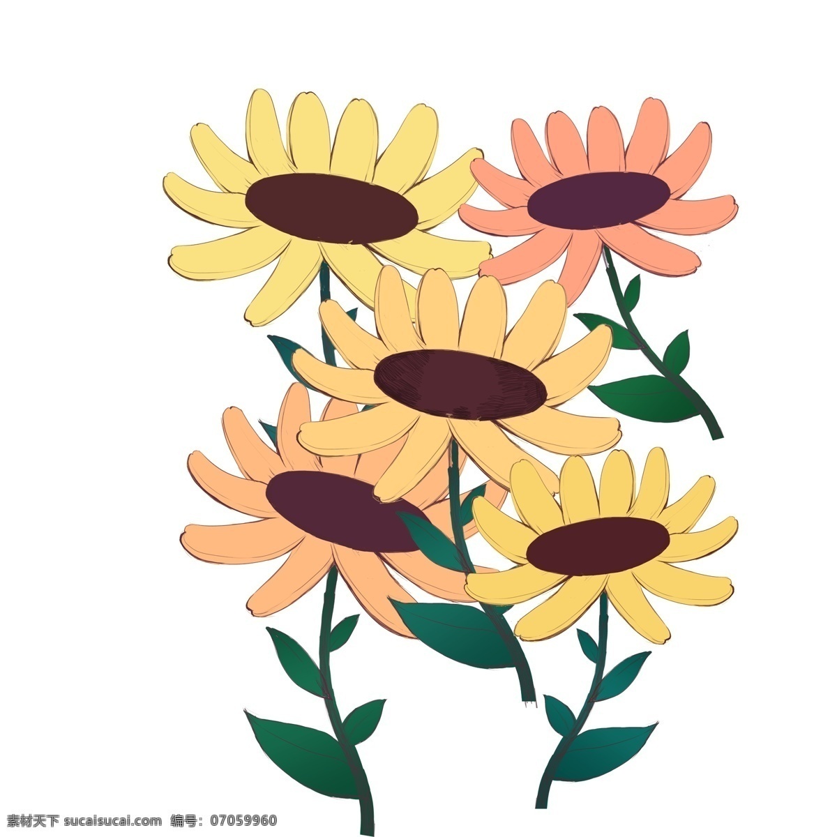 小 清新 向日葵 装饰 图案 花朵 植物 花草绘画 插画元素 设计元素 卡通 彩色 简约 小清新 精致