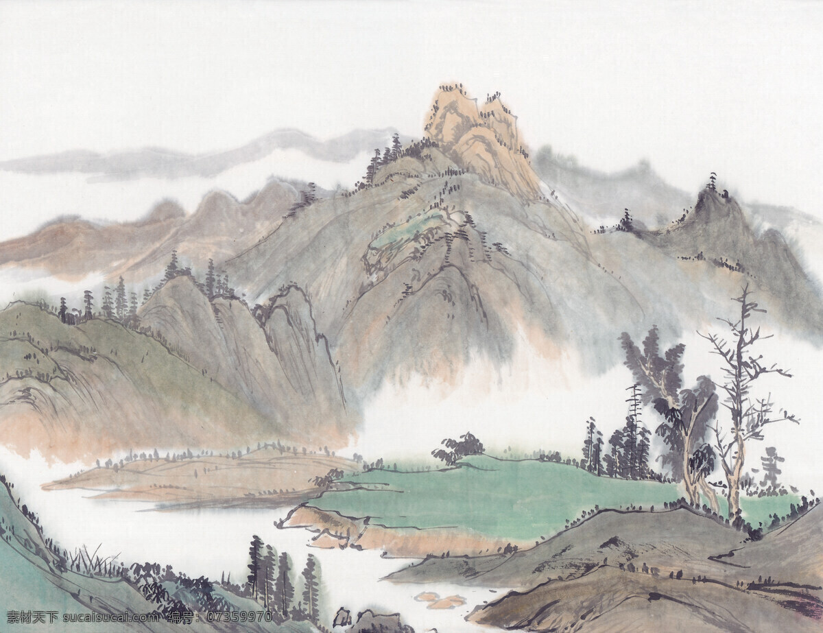 中式 山水 工笔画 水墨 工笔 大山 风景 中式工笔画 文化艺术 绘画书法