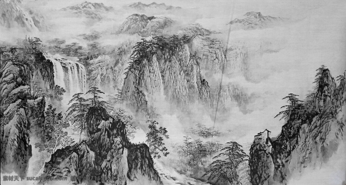 国画山水 国画 山水 现代 水墨 横幅 国画艺术 文化艺术 绘画书法