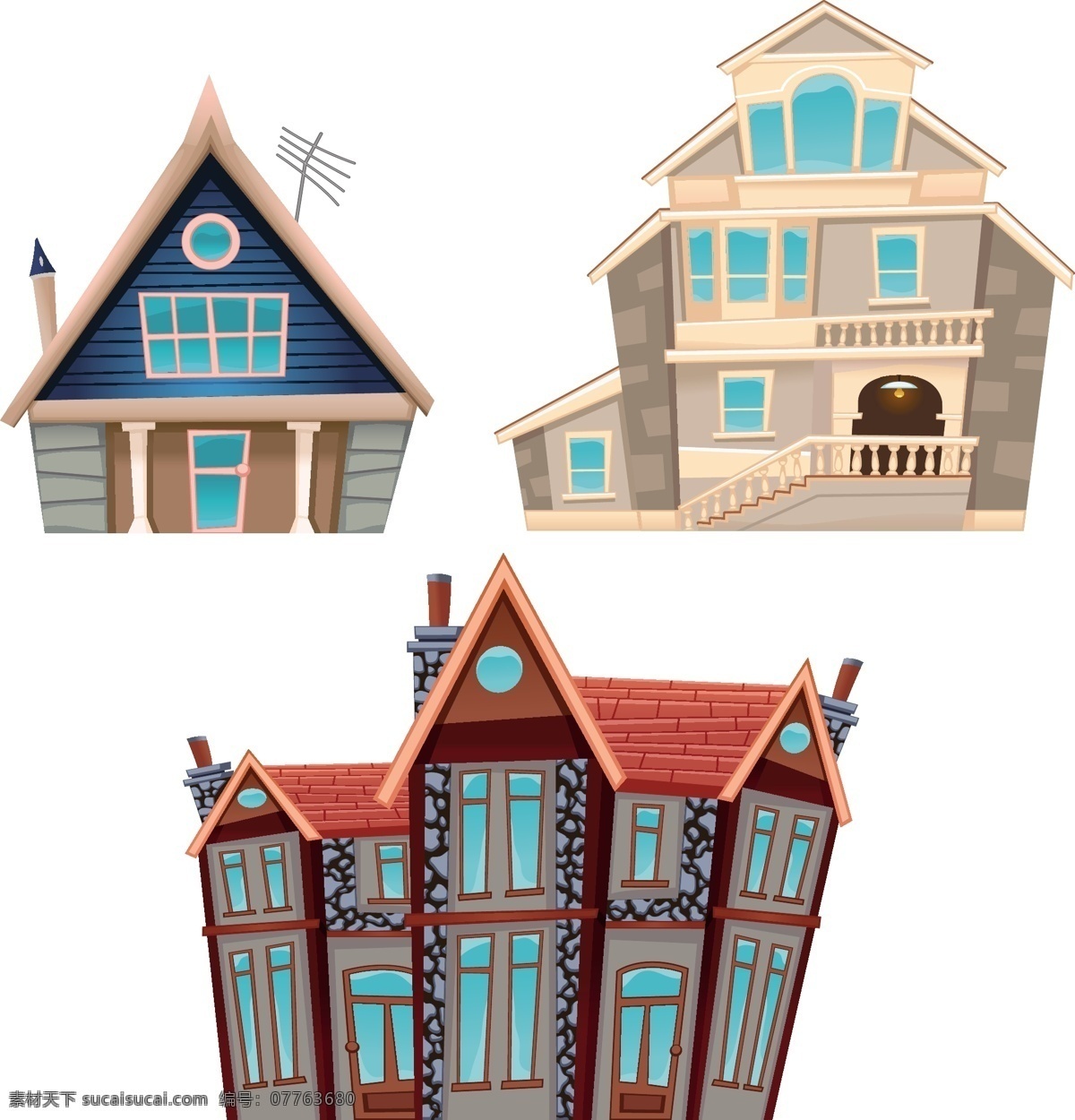 三个卡通房子 城市 房子 建筑 人物 卡通 家庭 房地产 绘画 城镇 乡村 社区 住宅
