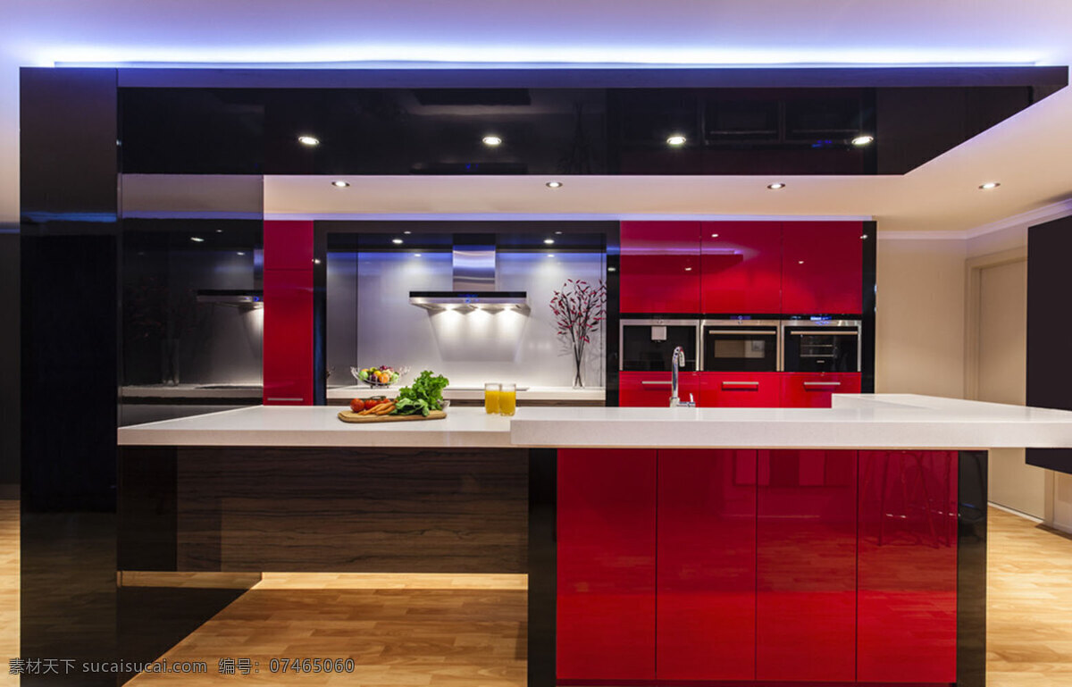 红色 现代 装修 厨房 厨房设计 家居装饰素材 室内设计