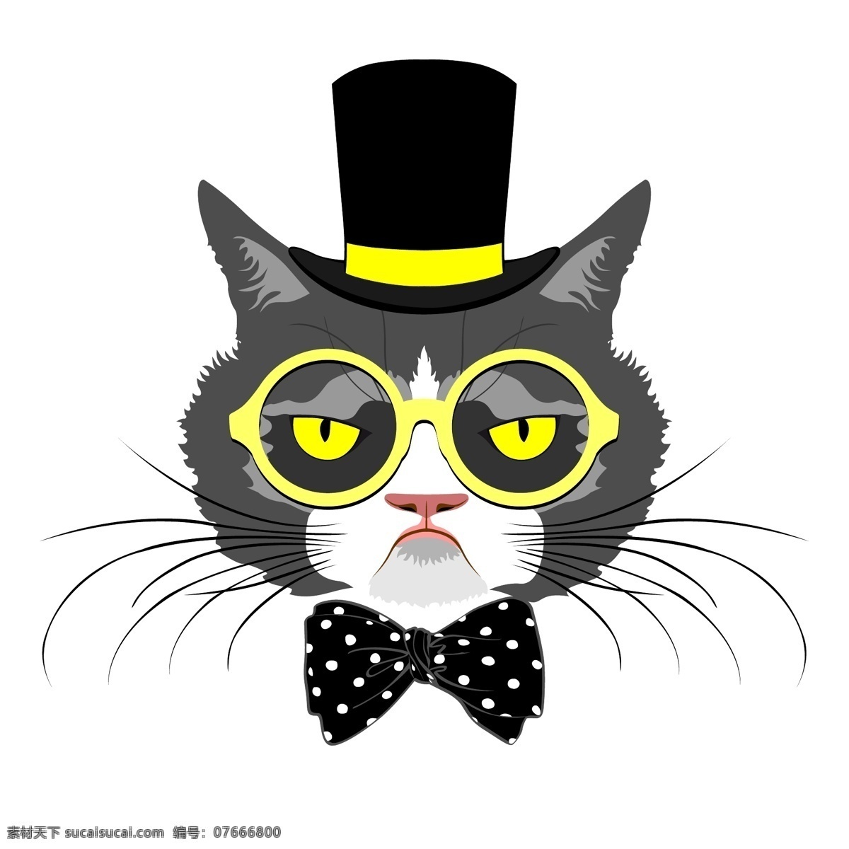 小猫 可爱 黄色 眼镜 动物 绅士 矢量 黄色眼镜 波点蝴蝶结 矢量素材 动物绅士