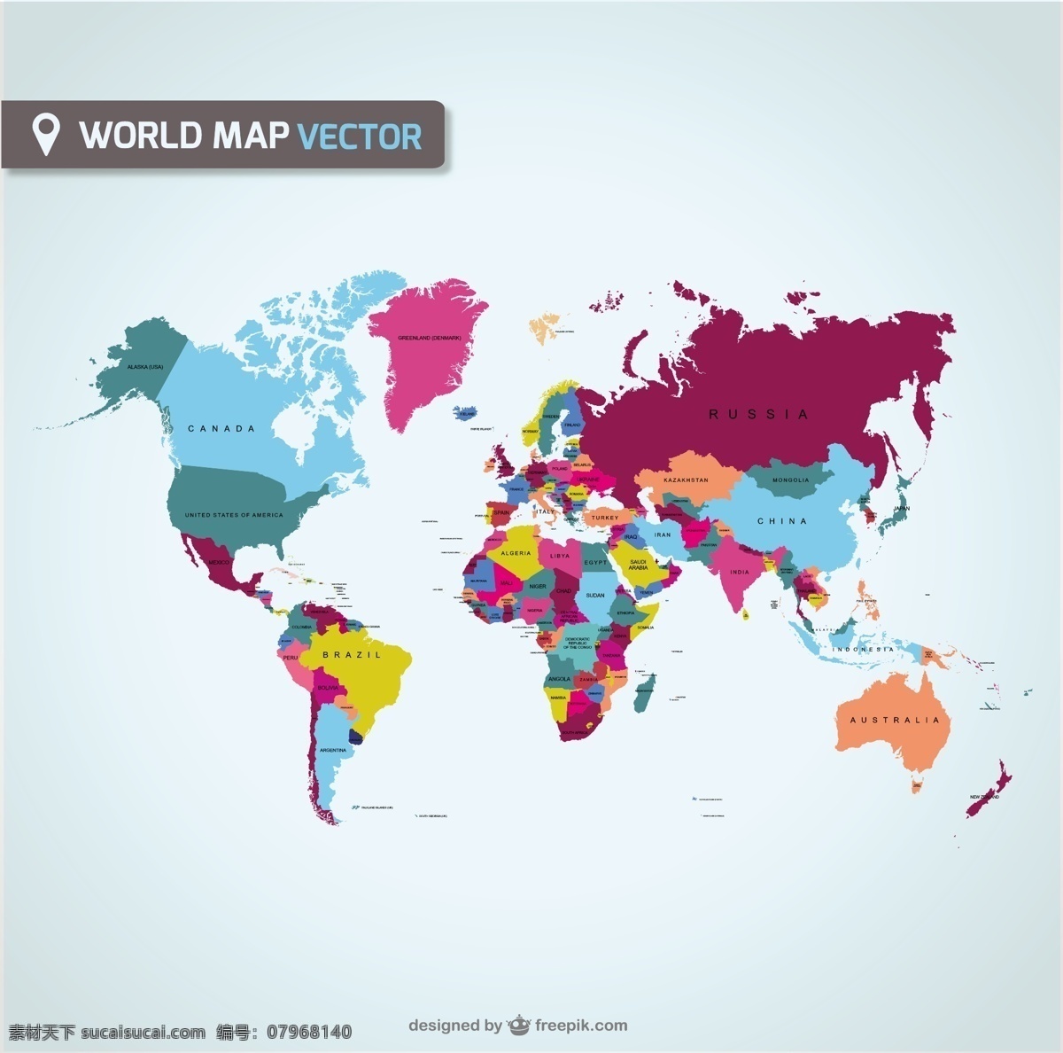 扁平化 彩色 世界地图 矢量 源文件 ai格式