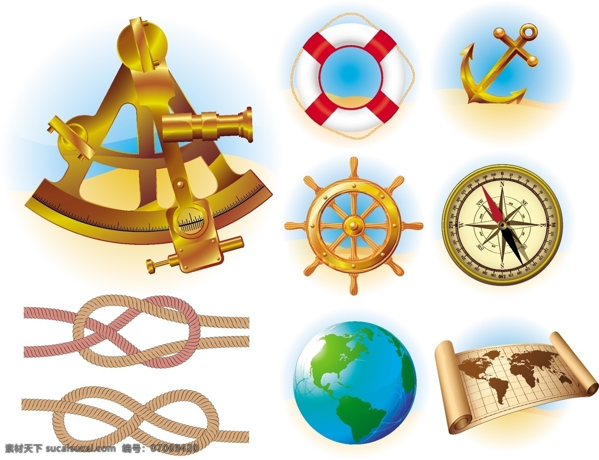 矢量 款 航海 用品 船舵 救生圈 矢量素材 指南针 航海主题 矢量图