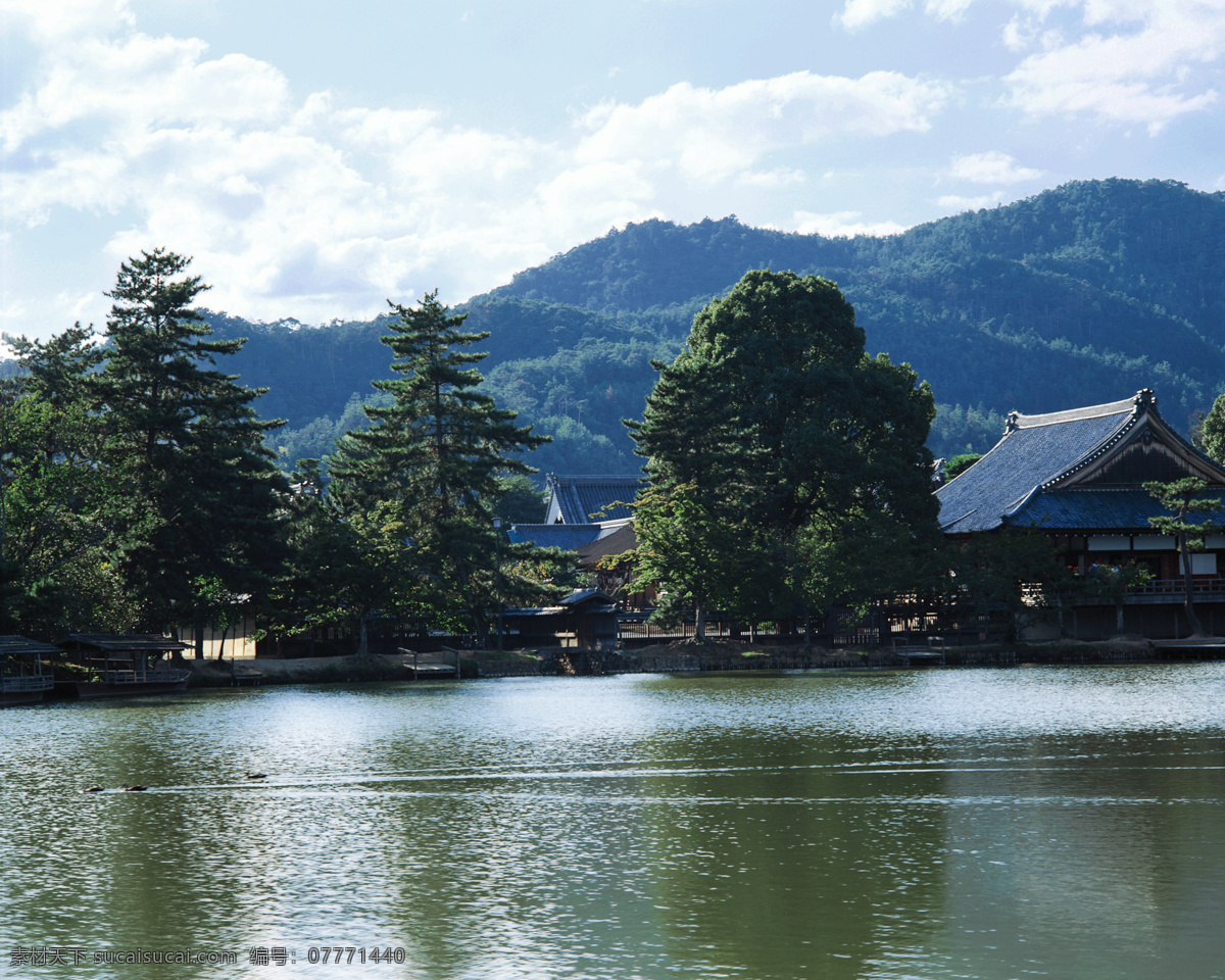 秀水免费下载 白云 碧水 房屋 蓝天 青山 树木 鸭子 自然风景 自然景观 秀水 景物素材 风景 生活 旅游餐饮